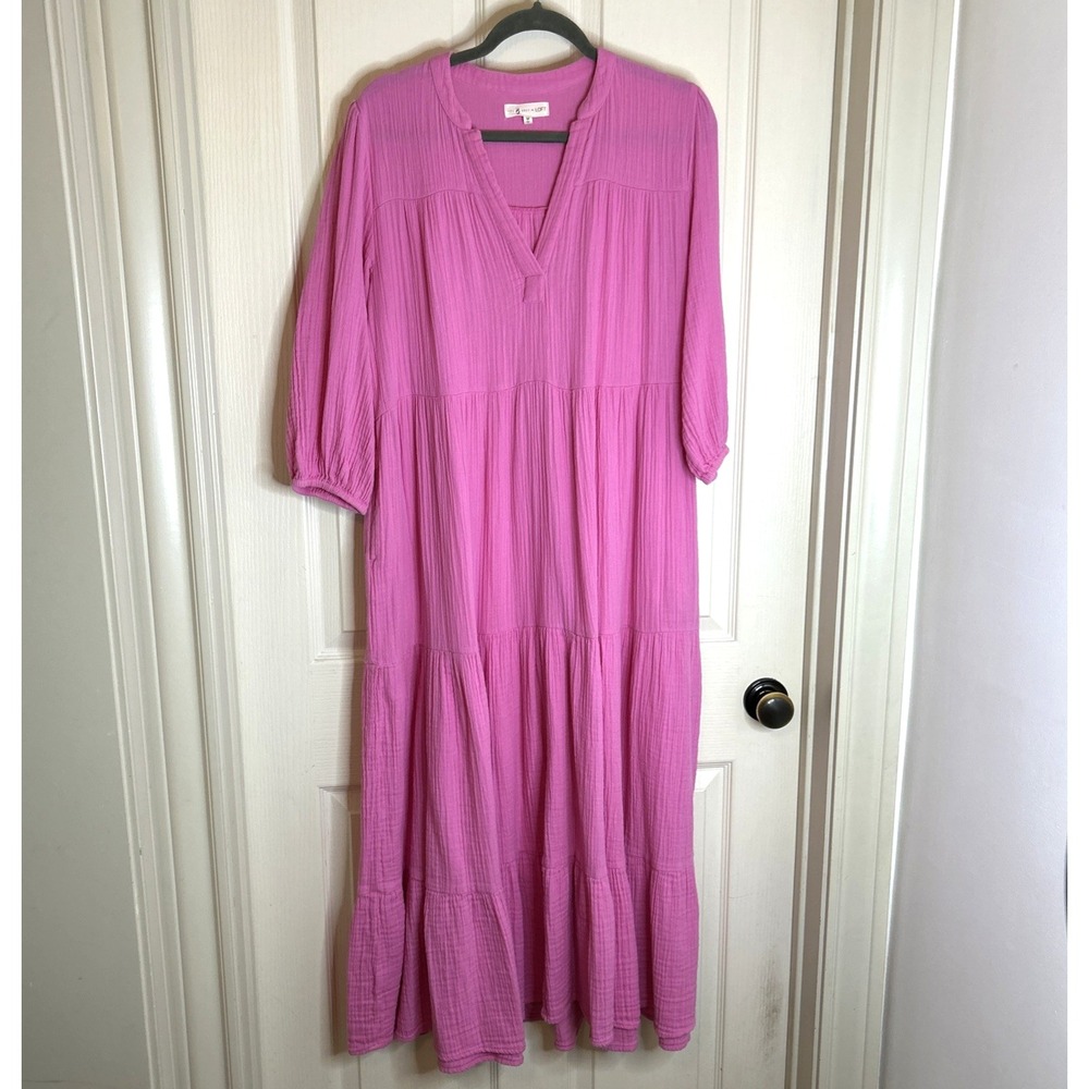 Medium Maxi Dress Lou And Grey Four Loft cotton gauze, pink